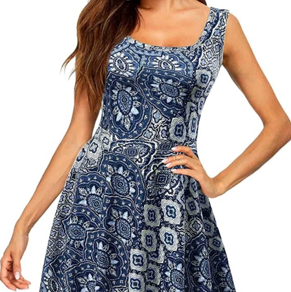 Women's Sleeveless Midi Casual Flared Tank Floral Printed Dress